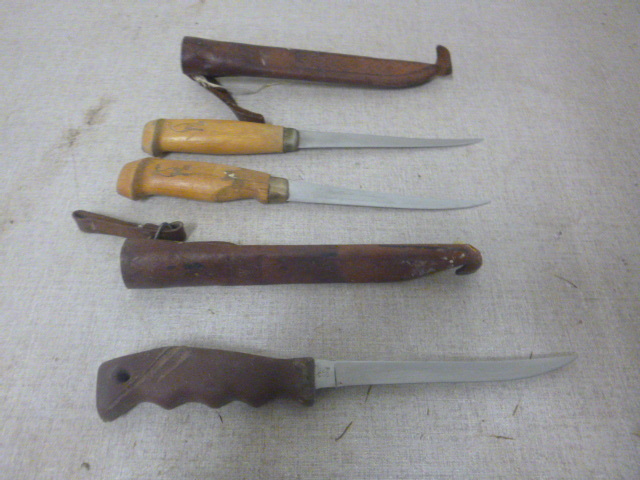 lot 119 image: 3 Fillet Knives with Sheathes