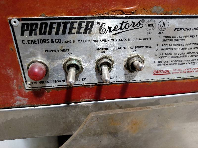lot 12 image: Cretors Profiteer Popcorn Machine, ...