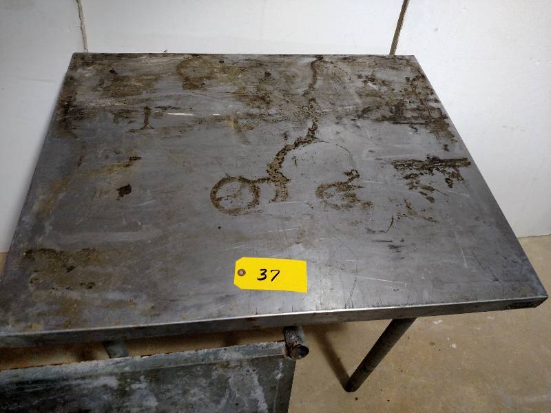 lot 37 image: SS Table, Galvanized Legs & Shelf, ...