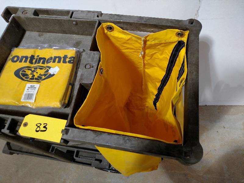 lot 83 image: Rubbermaid Janitors Cart with Extra...