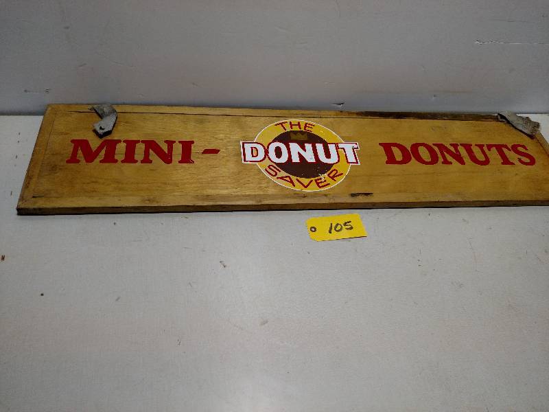 lot 105 image: Mini-Donuts Wood Sign, 50x12, 2-Sid...