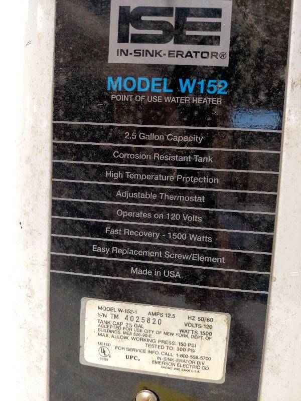 lot 288 image: ISE W152 Point of Use Water Heater,...