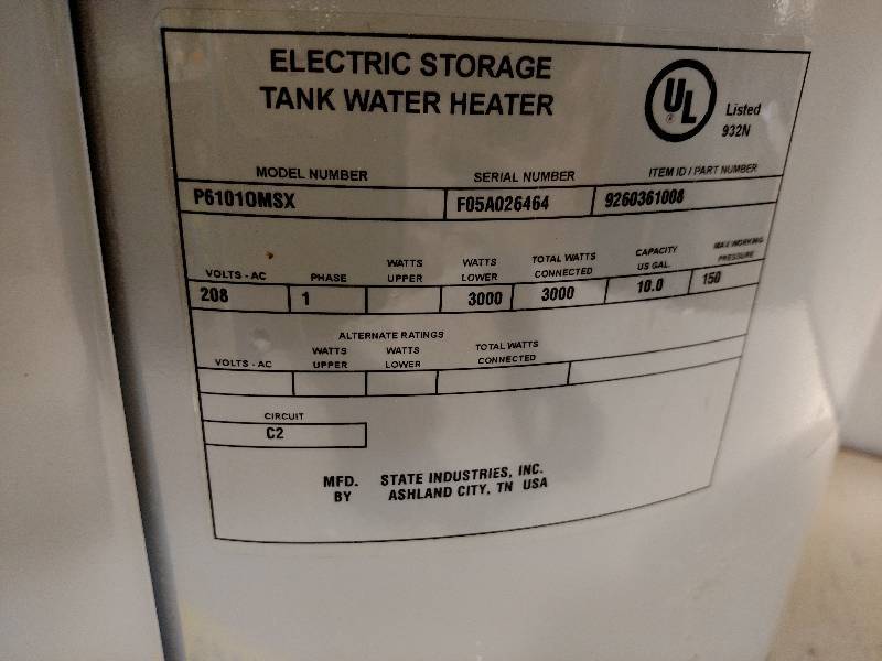 lot 333 image: State Select 10 Gallon Electric Wat...