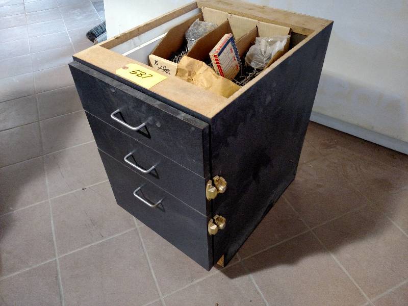 lot 587 image: 3 Drawer Cabinet with Hardware, 18x...