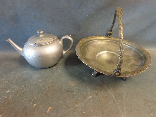 lot 152 image: Silver Plate Tea Pot and Decorative Bowl