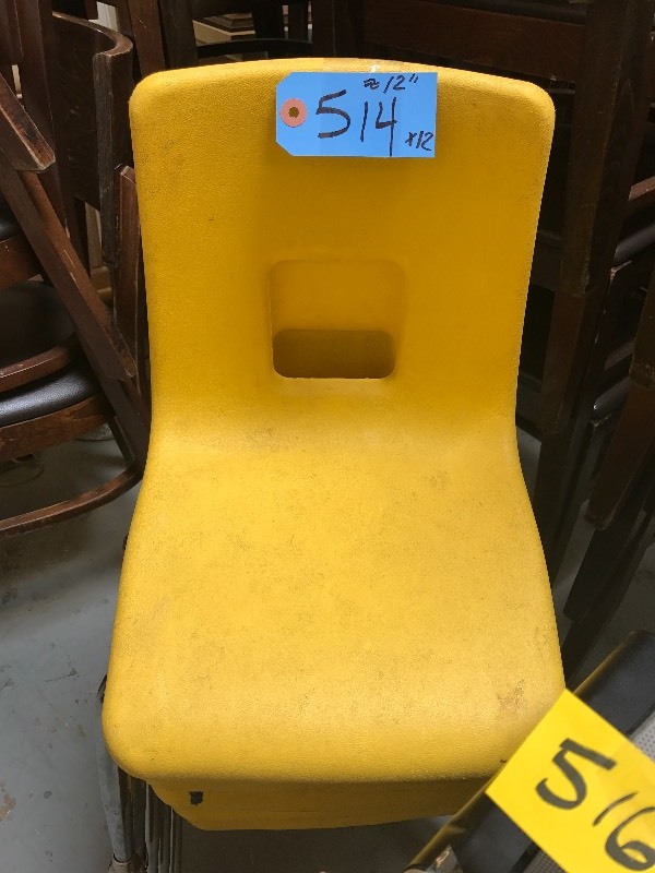 12 YELLOW PLASTIC CHAIRS