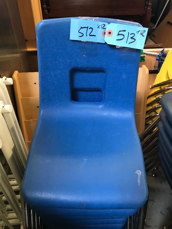 12 BLUE PLASTIC CHAIRS