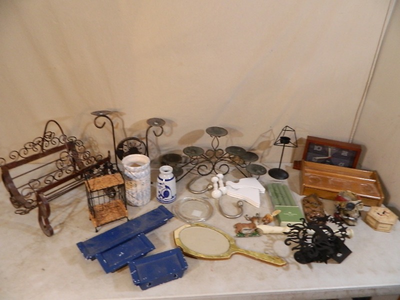 lot 195 image: Metal Candleholders, Rack, Mirror, and More
