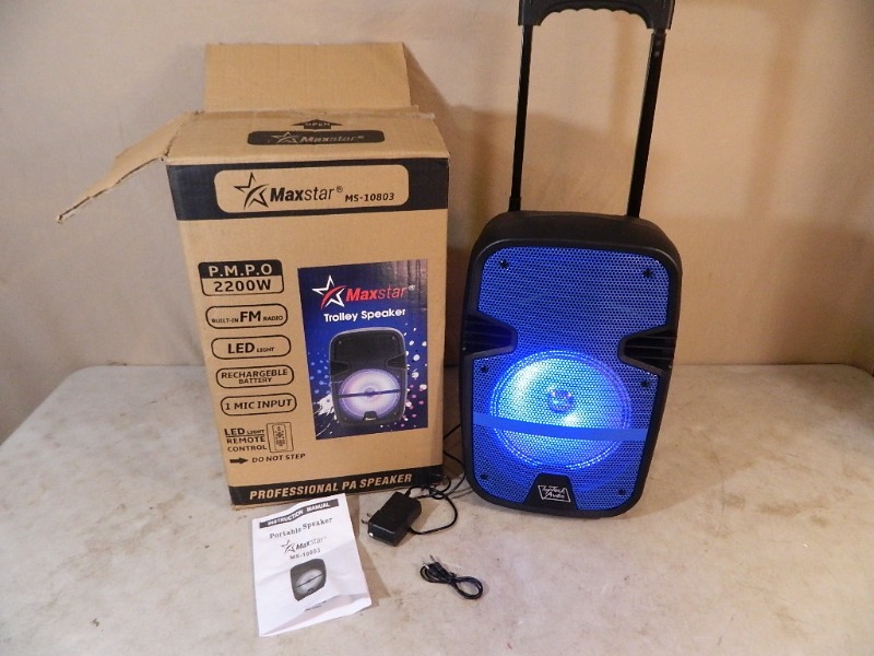 lot 107 image: New Cordless PA Speaker with LED Lights and Bluetooth