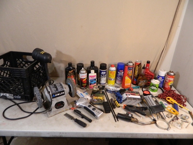 lot 154 image: Delta Bench Grinder, Shop Chemicals, Tools, Etc