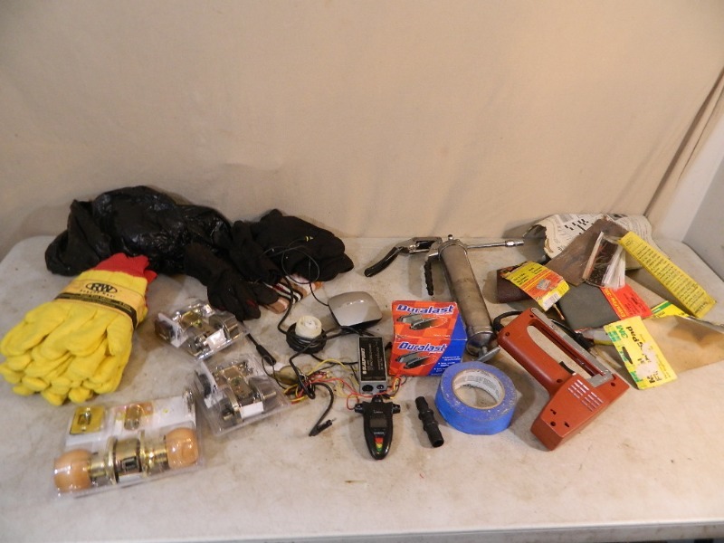 lot 163 image: Gloves, Door Knobs, Tools, Etc