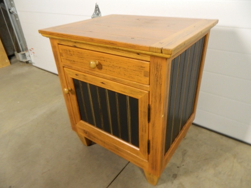 lot 26 image: Beautiful Wood Side Table with Drawer and Cabinet Handcrafted by Wooden Man