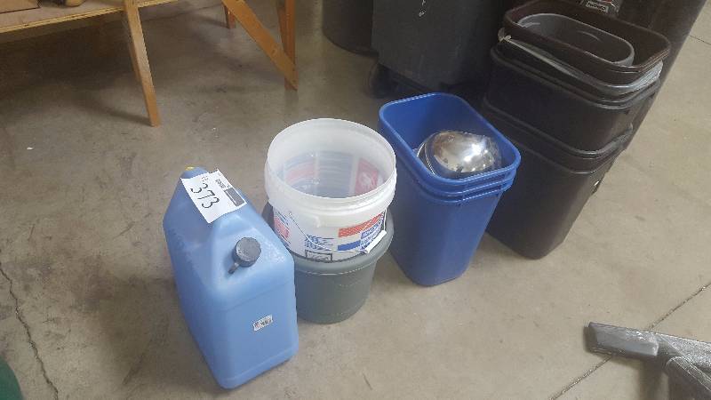 lot 373 image: Lot of (3) Water Jugs, Plastic Buckets, Plastic Garbage Cans