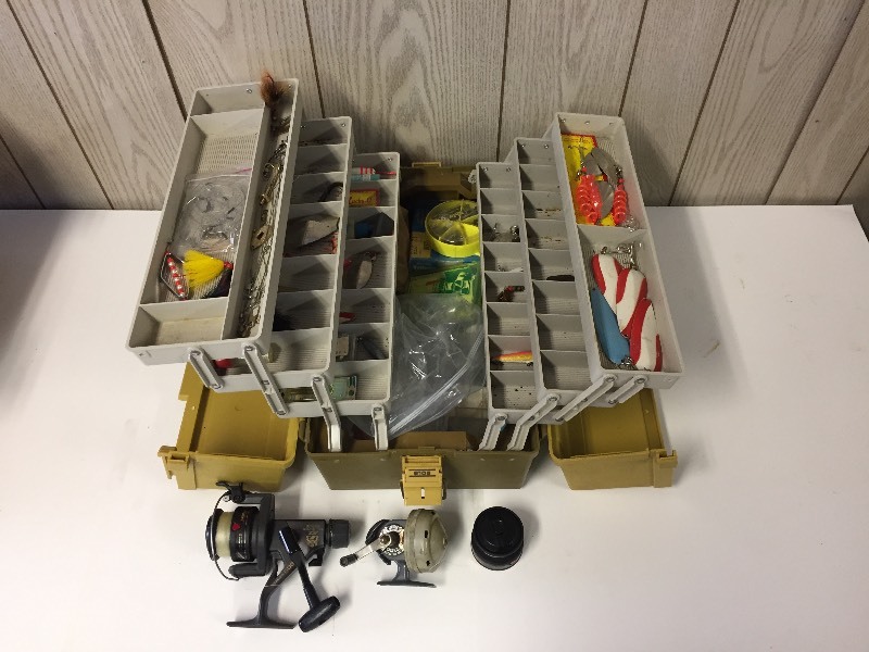 lot 34 image: Plano Fishing Tackle box full of Tackle  Reels
