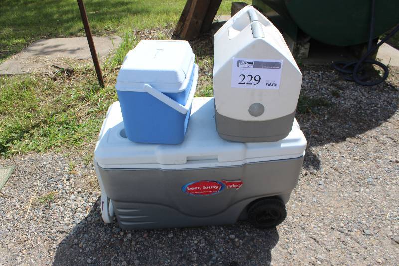 lot 229 image: Lot of (3) Ice Coolers Includes 2-Personal, 1-Rolling Chest