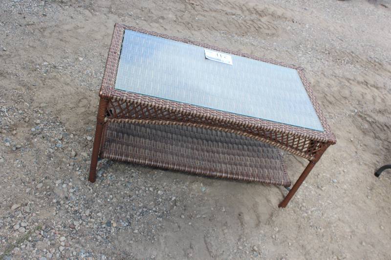 lot 241 image: Glass-Top Wicker Coffee Table