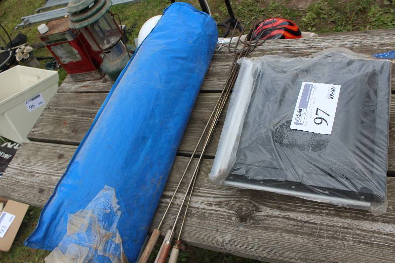 lot 97 image: Camping Equipment Includes Lantern, Fuel, 6x12ft. Nylon Canopy, Roasting Forks, Vents