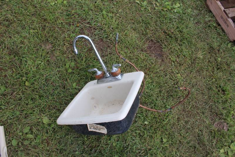 lot 114 image: Sink w Double Handle Bar Faucet
