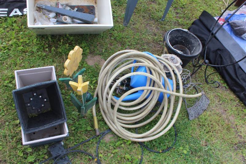 lot 101 image: Gardening Supplies Includes Hose, Sprinklers, Pots