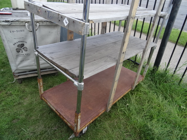 3 Tier Metal Cart. 2 Top Shelves Are Wood.