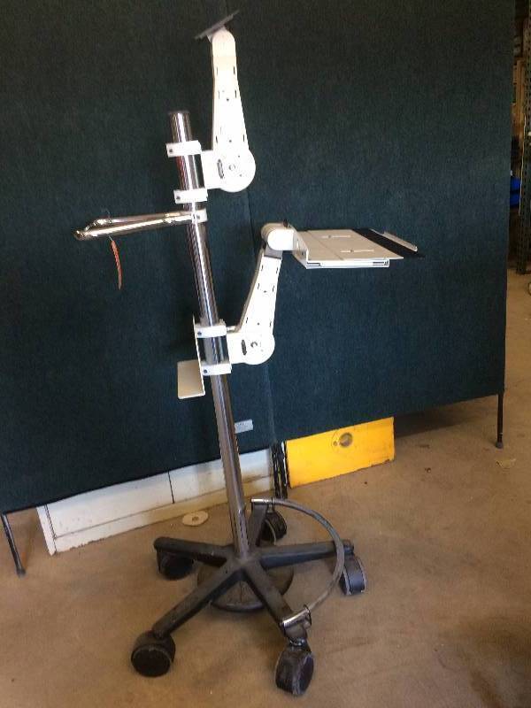 lot 3 image: WoW $$$ Industrial Medical Ergotron Mobile Standing Desk Monitor Computer Laptop Mobile Mount System Hospital Cart - Built To Last A Lifetime