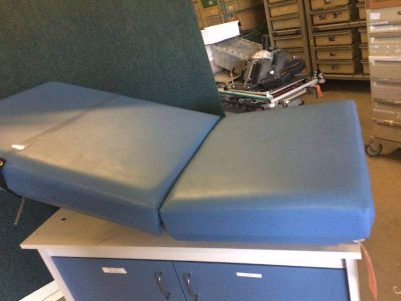 lot 5 image: Awesome Multi-Use Doctor Medical Clinic Ob-Gyn Bed Exam Table with Stirrups Perfect for Tatoos Versatile Positions and Storage Excellent Condition