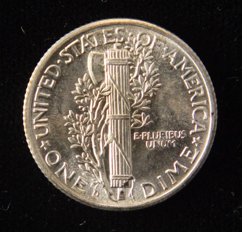 lot 10 image: 1941-D MERCURY SILVER DIME BU FSB FULL SPLIT BANDS