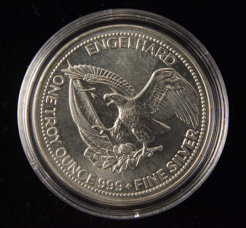 lot 39 image: 1 TROY OZ. .999 FINE SILVER ENGELHARD 1984 THE AMERICAN PROSPECTOR IN AIRTITE