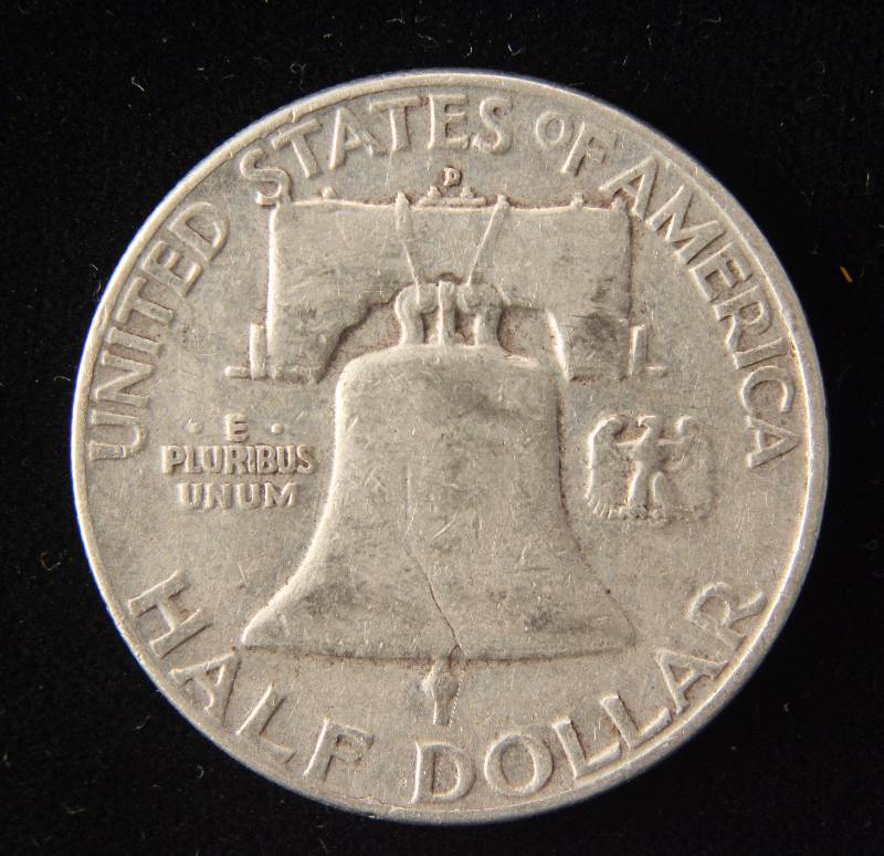 lot 59 image: 1954-D FRANKLIN SILVER HALF DOLLAR VF