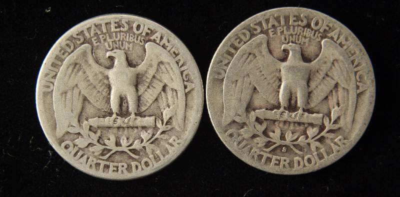 lot 64 image: GROUP OF 2 SILVER WASHINGTON QUARTERS 1941 & 1944S