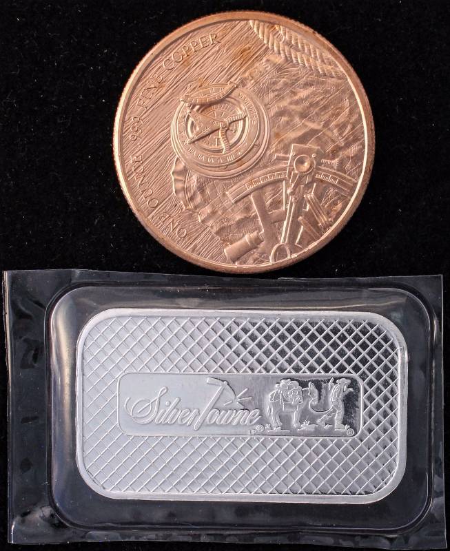 lot 08 image: 2 - 1 TROY OZ. PROSPECTORS (1) .999 FINE SILVER & (1) .999 FINE COPPER
