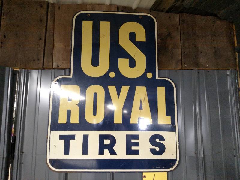lot 1 image: U S Royal Tires Porcelain Sign, 194...