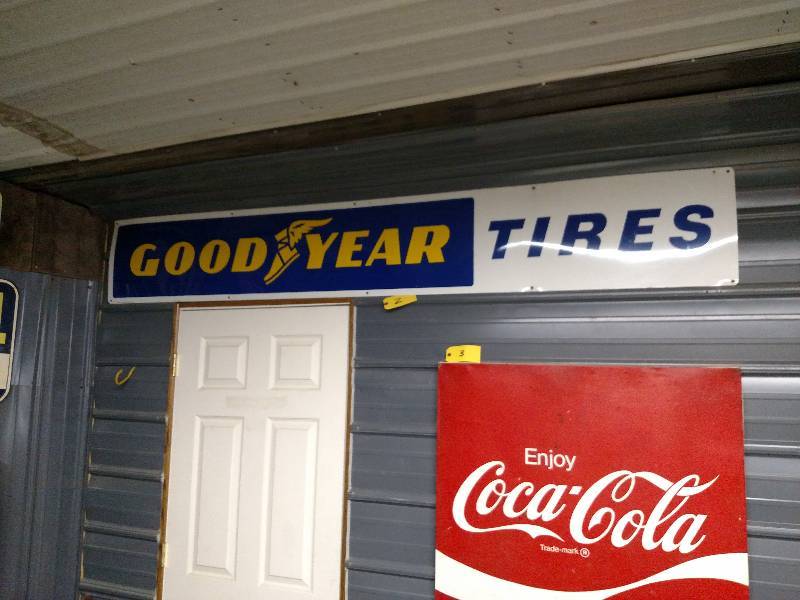 lot 2 image: Goodyear Tires Tin Sign, 96x14.5...