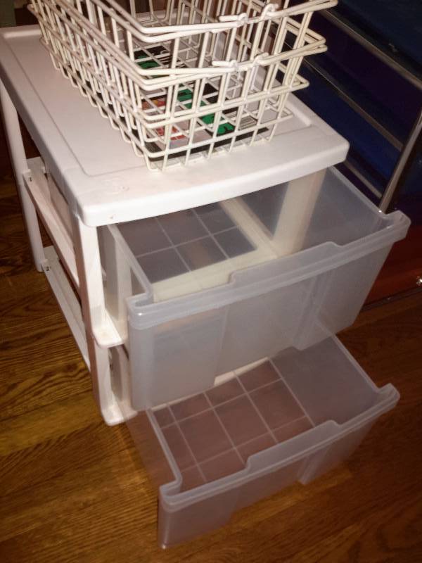 Plastic drawers and rack with slide out trays..Baskets..  All very good shape