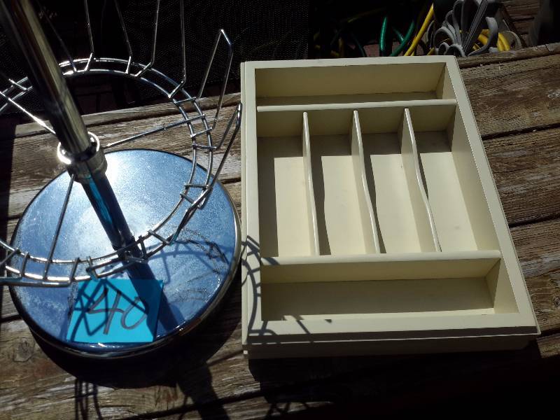 Chrome shoe rack and wood sectioned tray