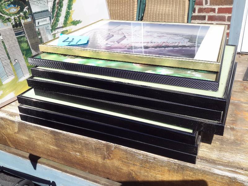 Lot of 16 x 20 metal picture frames with plexi glass.  2, promotional pieces that the backing could be reused.