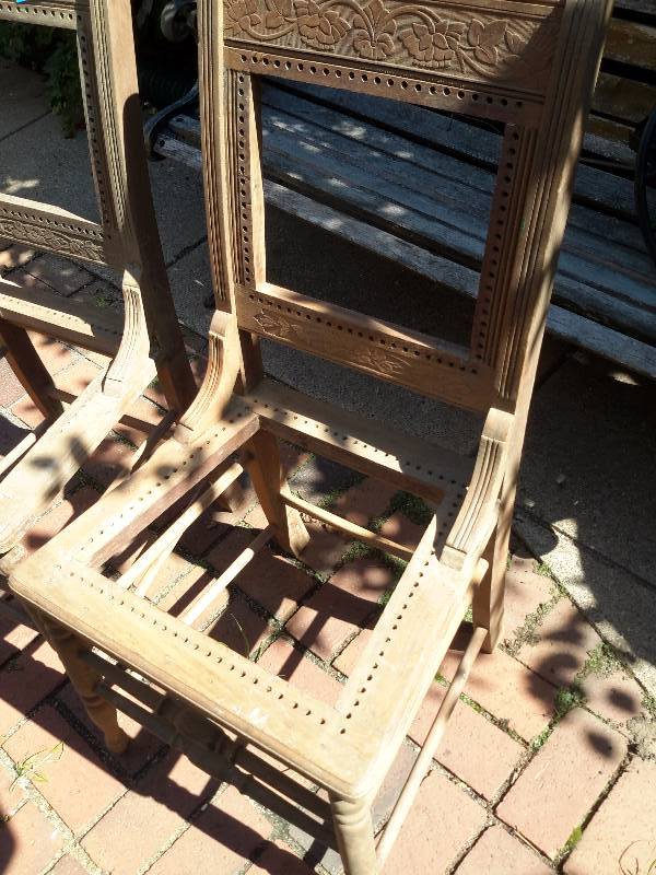 2, oak side chairs.. Need caning or other seat covers