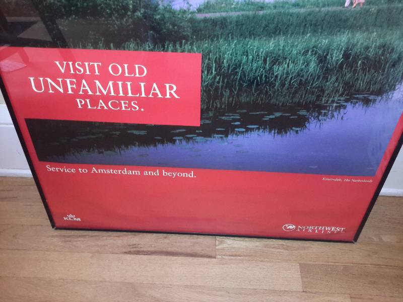 Framed Northwest Airlines AMSTERDAM promotional poster