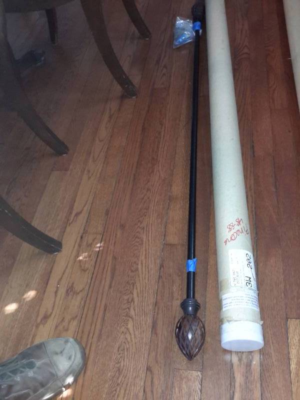 New Pottery Barn Curtain rod, Wood Cone shape Finials