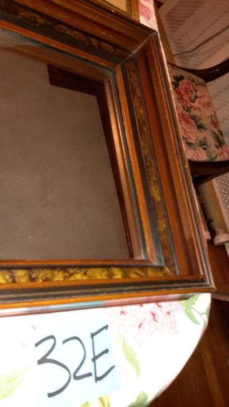 Old mirror, very nice frame (walnut, perhaps). 13 x 15