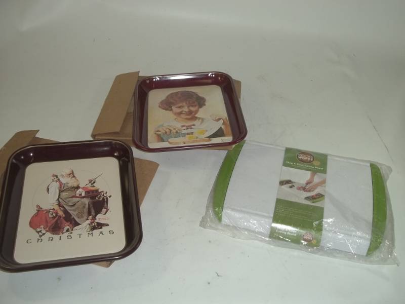lot 140 image: Cutting Board and Norman Rockwell Tins