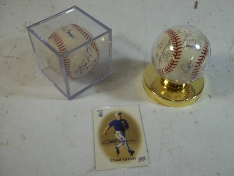 lot 167 image: 2 Autographed Baseballs and Baseball Card