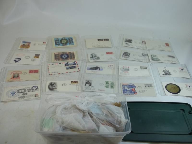 lot 196 image: First Day Issue Stamps with shoe Box of stamps