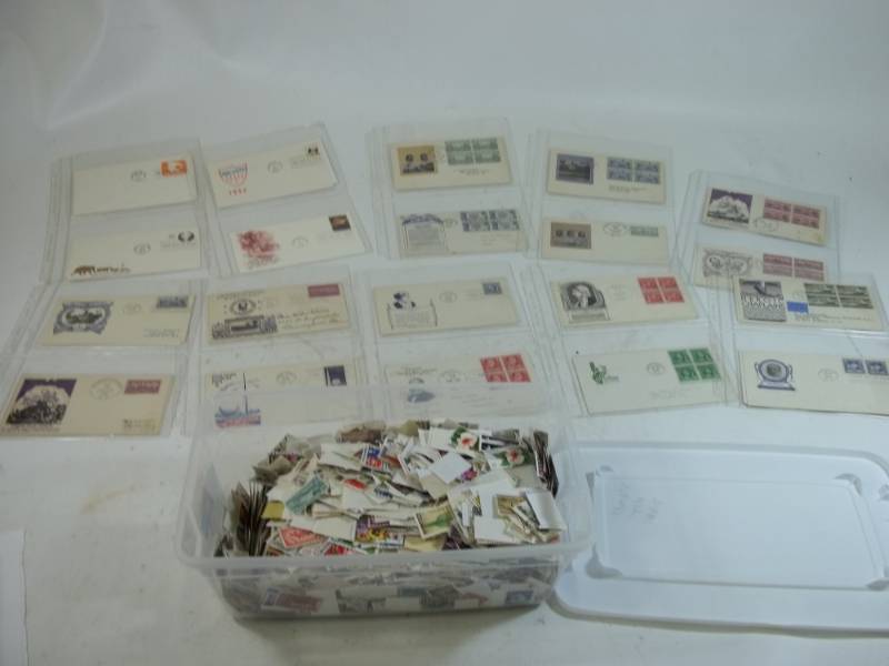 lot 197 image: First Day Issue Stamps with shoe Box of stamps