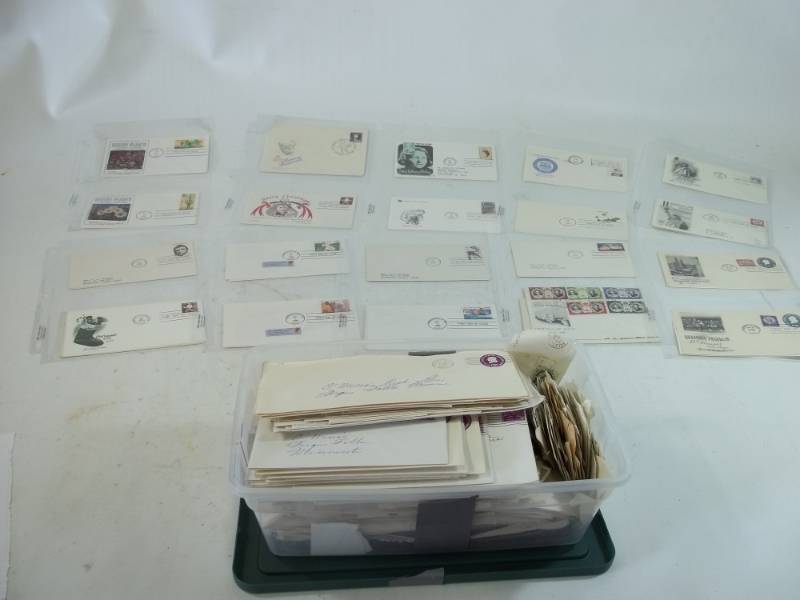 lot 200 image: First Day Issue Stamps with shoe Box of stamps
