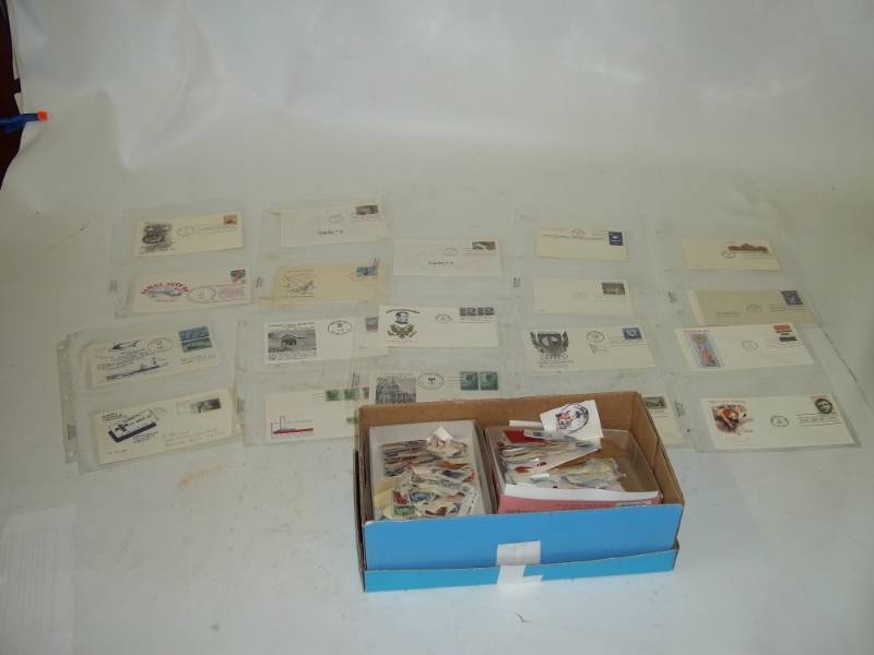 lot 201 image: First Day Issue Stamps with shoe Box of stamps