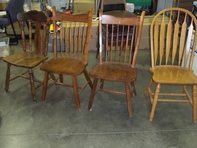 lot 256 image: 4 Wood Chairs 2 are matching
