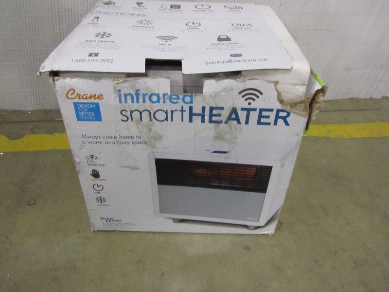 lot 37 image: Crane 1500-Watt Digital Infrared Heater with Wi-Fi Phone App - White
