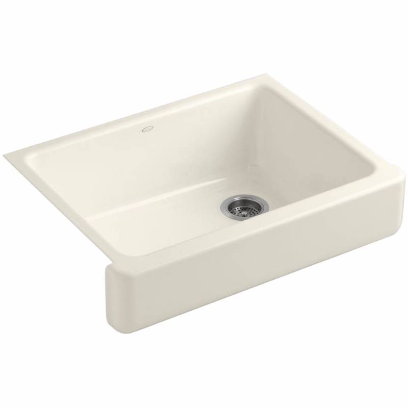 lot 63 image: KOHLER Whitehaven Undermount Farmhouse Apron-Front Cast Iron 30 in. Single Basin Kitchen Sink in Biscuit (new photo and description)