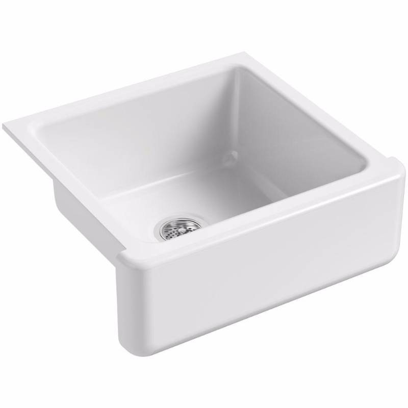 lot 64 image: Whitehaven Undermount Farmhouse Apron-Front Cast Iron 24 in. Single Basin Kitchen Sink in White (New photo and description)